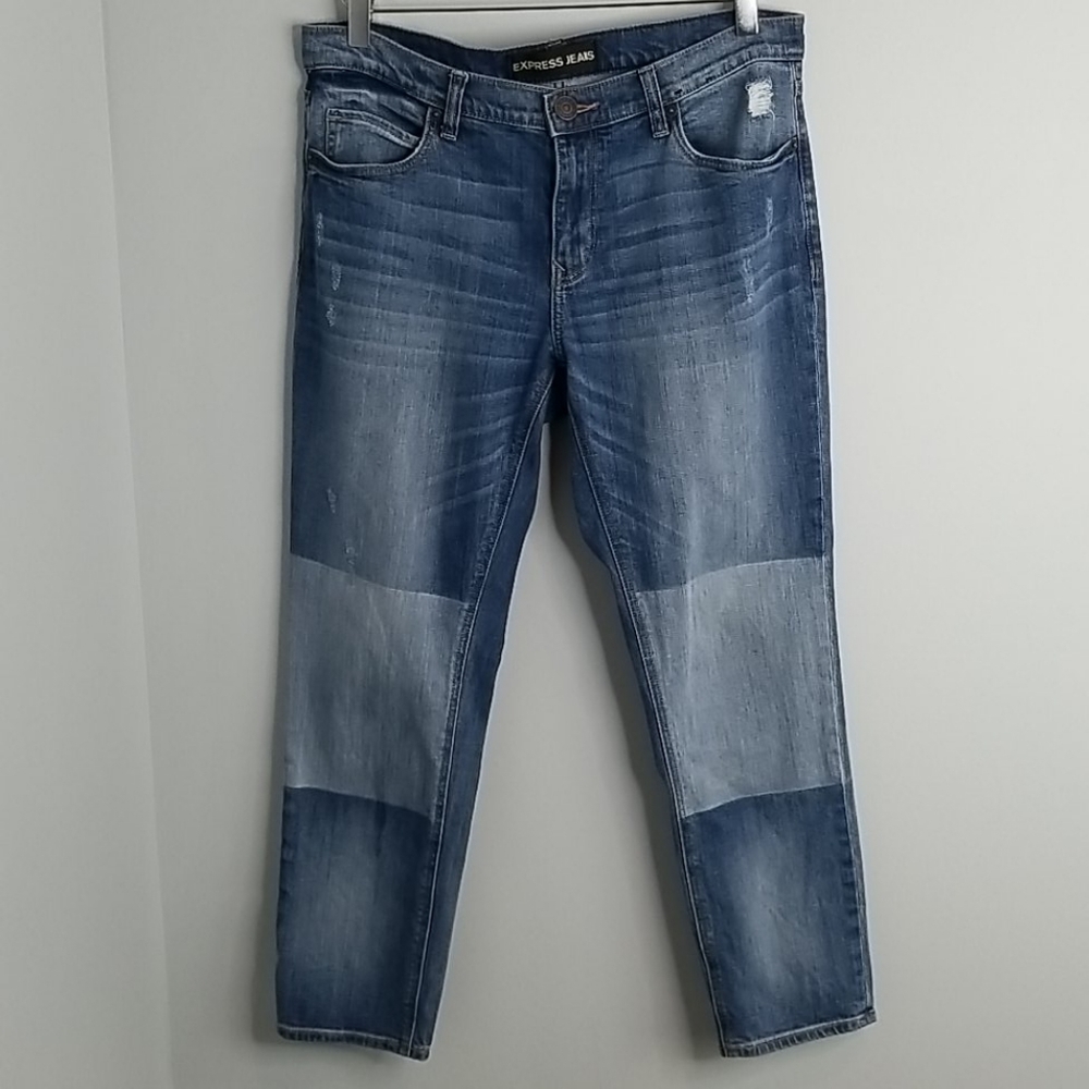 Express Mid Rise Patch Girlfriend Ankle Jeans 8